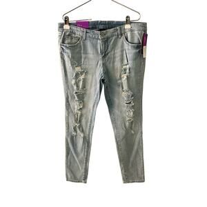 Mossimo Jeans Women Size 12 Blue Denim Light Wash Distressed Low-Rise Skinny Leg
